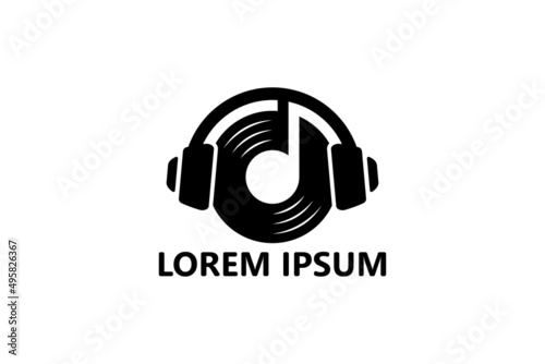 Music headphone logo template design vector