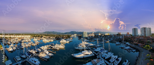 Panoramic view of Marina and yacht club in Puerto Vallarta, Mexico.