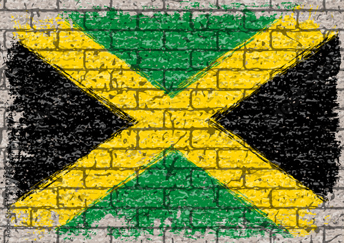 レンガの壁に描かれたジャマイカ国旗のベクター素材