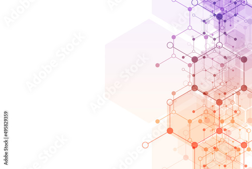 Hexagons pattern background. Genetic research, molecular structure. Chemical engineering. Concept of innovation technology. Used for design healthcare, science and medicine background