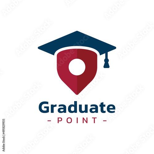 Graduate hat and gps map point logo vector. College, university and institute location logo template design concept.