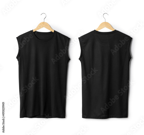 Realistic gray sport Tank top mockup hanging front and back view isolated on white background with clipping path.