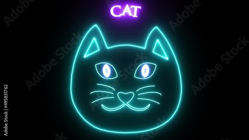 animated cat face in neon outline