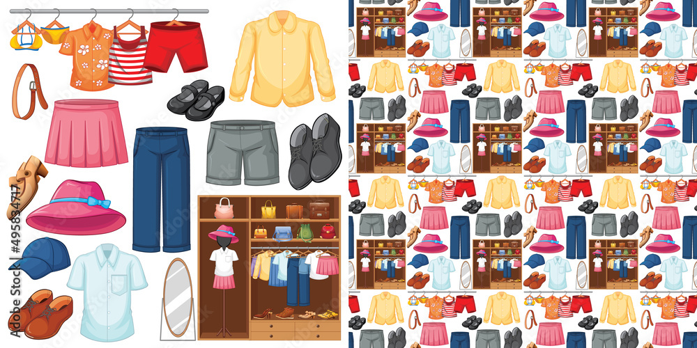 Seamless background design with cloth theme on white background Seamless background design with cloth theme on white background