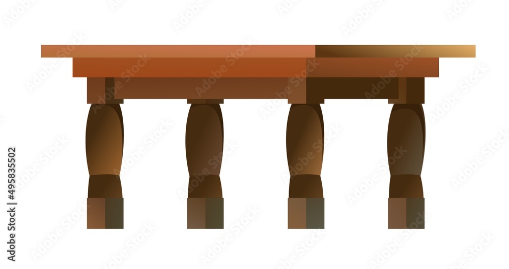 Table with carved legs. Modern minimalistic furniture design. For work and in kitchen. Cartoon style. Object isolated on white background. Vector Table with carved legs. Modern minimalistic furniture design. For work and in kitchen. Cartoon style. Object isolated on white background. Vector