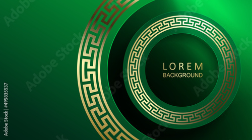 Texture illustration of a green tint with a shiny golden round frame
