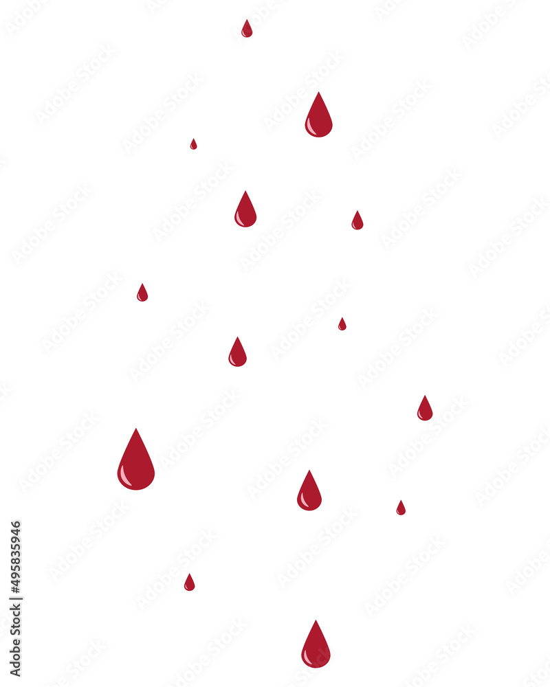 Drops. Scarlet blood drips from top to bottom. Heaven is crying red tears. Color vector illustration. Outlines on an isolated background. Flat style. Idea for web design. Drops. Scarlet blood drips from top to bottom. Heaven is crying red tears. Color vector illustration. Outlines on an isolated background. Flat style. Idea for web design.