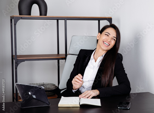Happy bussines woman working at office