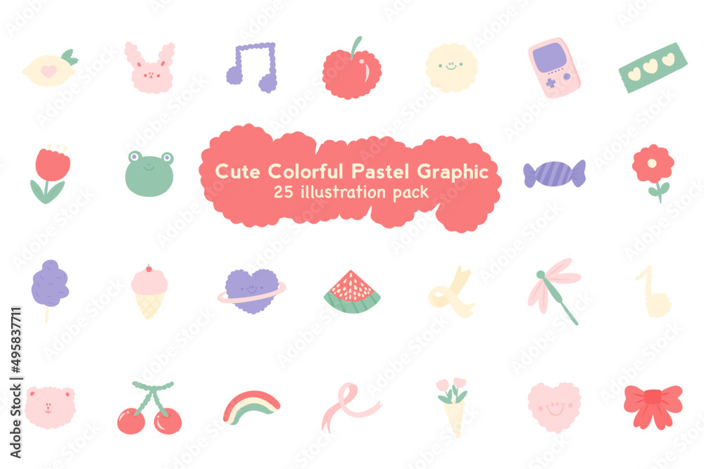 Cute Colorful Pastel Graphic Elements Pack Cute Colorful Pastel Graphic Elements Pack