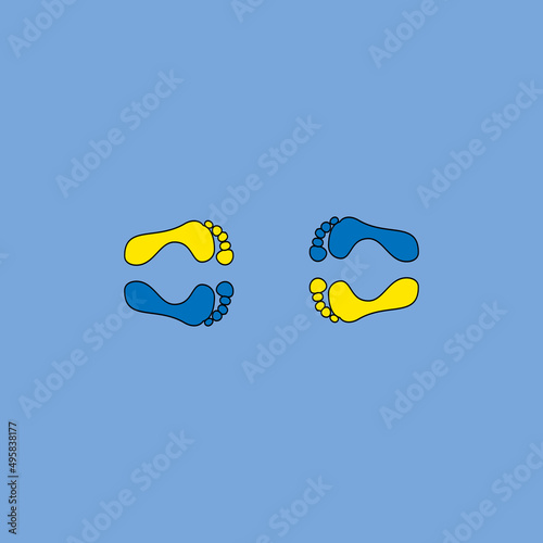 Bare footprints. The color of the Ukrainian flag is blue and yellow. The idea is that two people stand opposite each other.