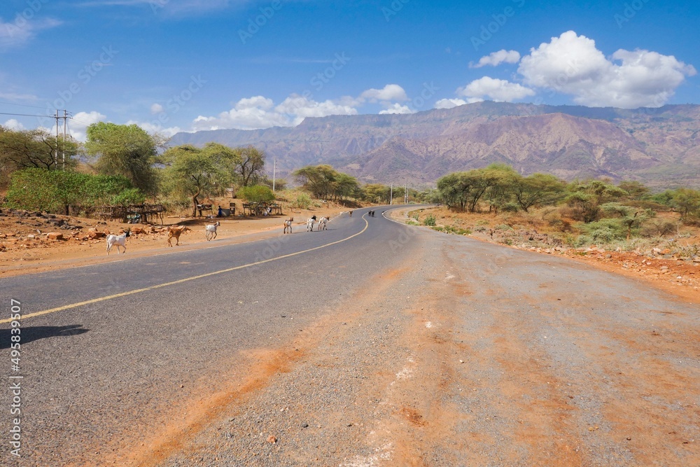 Scenic view of an empty highway against mountains in the Iten - Kabarnet road in Baringo,  Kenya