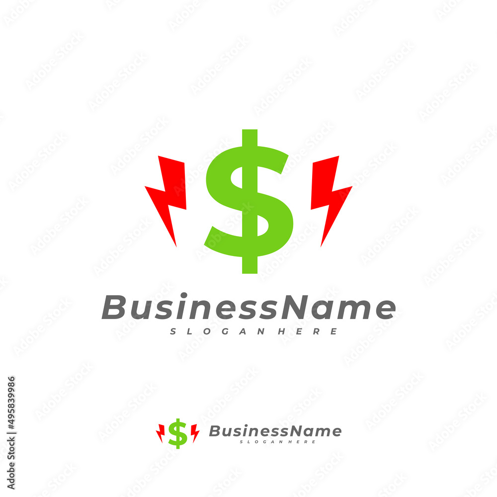 Thunder Money logo vector template, Creative Money logo design concepts Thunder Money logo vector template, Creative Money logo design concepts
