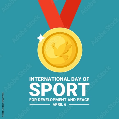 Vector illustration of gold medal with peace dove logo, as a banner or poster, International Day of Sport for Development and Peace.	