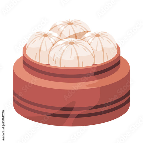 Dumpling bao dimsum traditional chinese asian bun bread food drawing illustration
