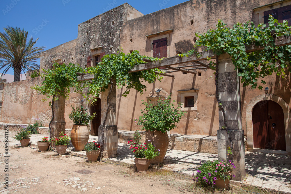 Inner yard of Arkadi Monastery, Crete, Greece
