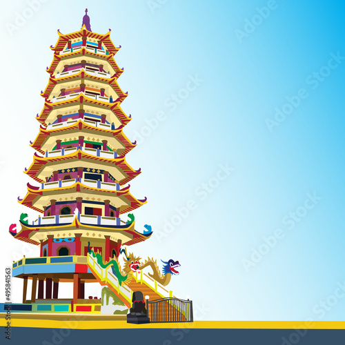 Pagoda at Kemaro Island in Palembang, Indonesia photo