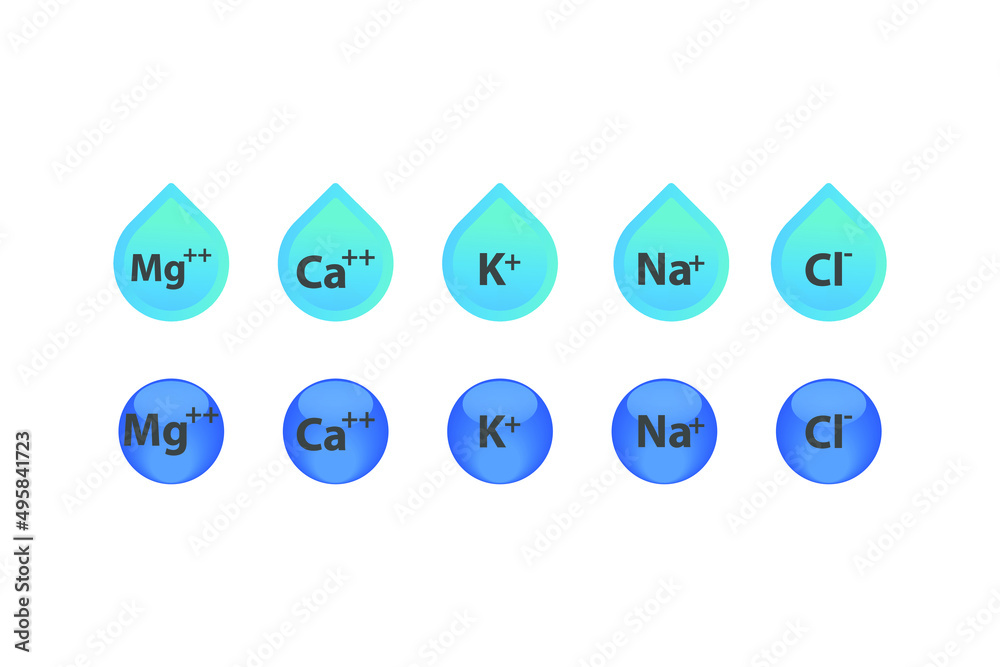 Set of blue electrolyte modern icons Calcium, Sodium, Magnesium