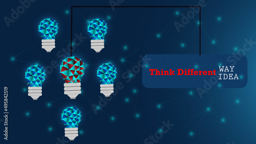 Think different way think different ideas concept. light blue and technology background. abstract background dotted line blue color.