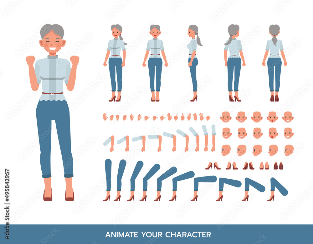 Woman wear blue shirt character vector design. Create your own pose.