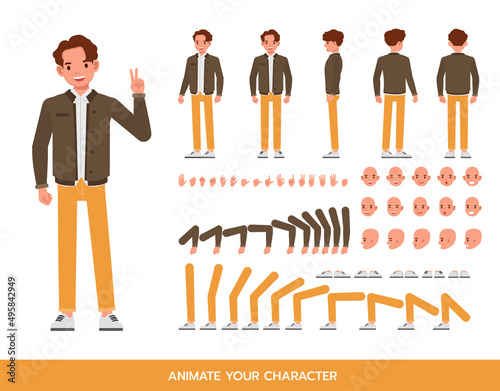 Man wear brown jacket character vector design. Create your own pose.