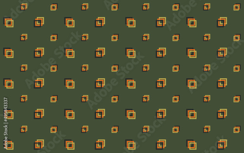 Geometric masculine abstract seamless pattern. Simple triple square in dark,orange and yellow on green background. For male shirt fabric wrapping cloth silk scarf bandana swimwear pants skirts.