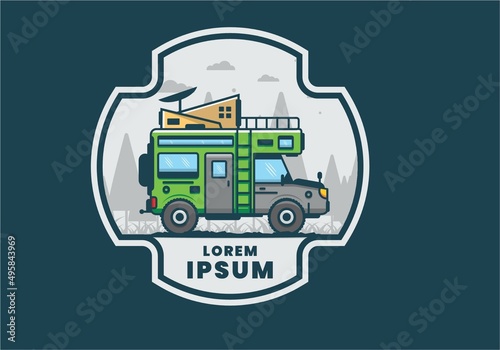 Strong big camper van camping illustration