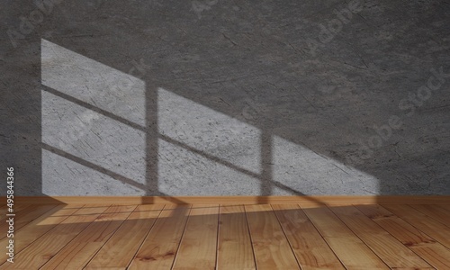 Fototapeta Naklejka Na Ścianę i Meble -  Minimalist empty room and wooden floor with light from window. 3d render