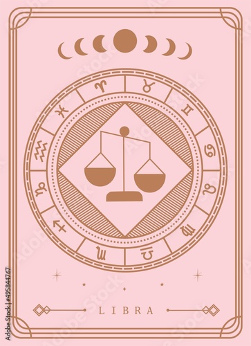 Libra horoscope and zodiac constellation symbol Minimalist Vector  tarot card for tarot reader