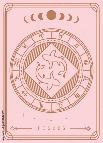 Pisces horoscope and zodiac constellation symbol Minimalist Vector  tarot card for tarot reader