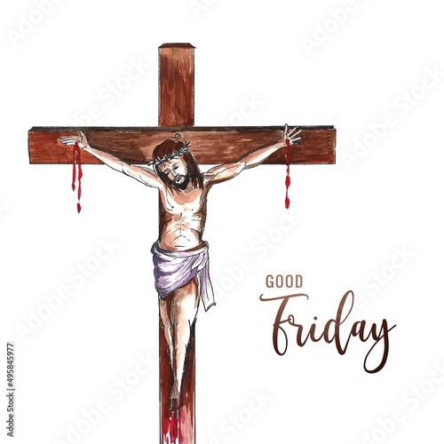 Fotografie, Obraz Jesus christ and cross over card background