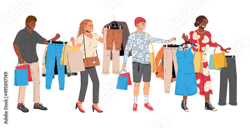 Fashionable Couple Holding Packages with Clothes.