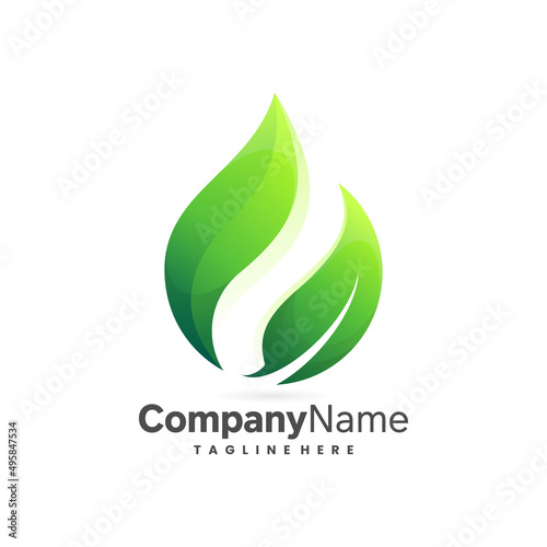 leaf logo with fesh droplet oil concept