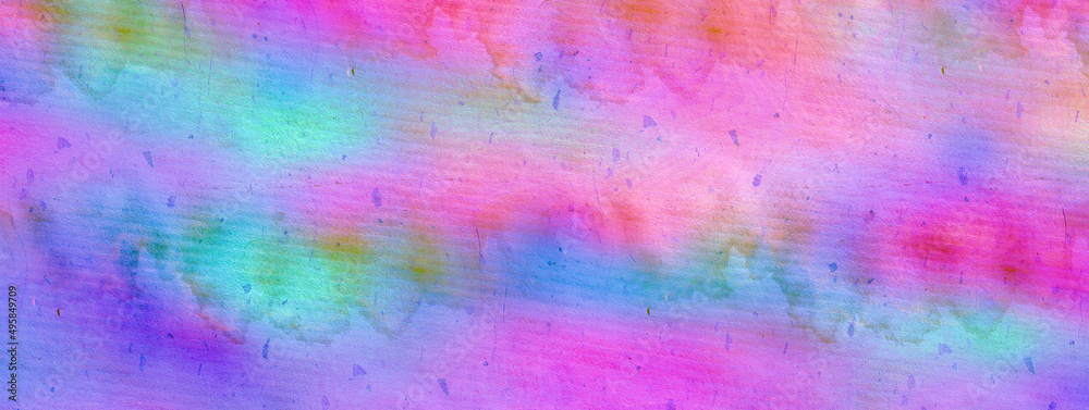 Colorful watercolor stains on kraft paper texture. Wet surface. Grunge style background. 
