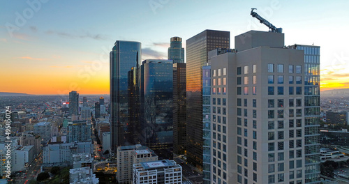 City of Los Angeles, panoramic cityscape skyline scenic, aerial view at sunset. Los angeles cityscape.