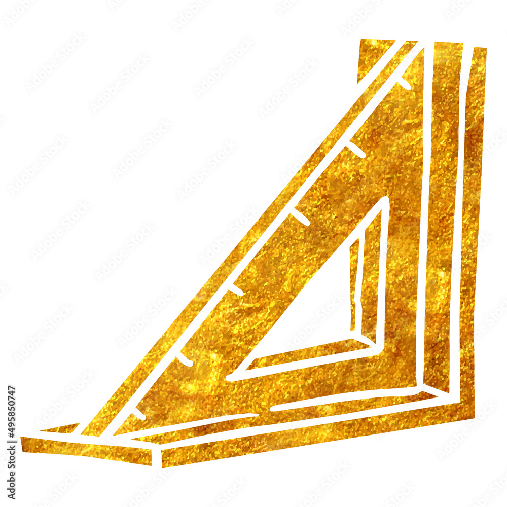 Hand drawn triangular ruler icon in gold foil texture vector ...