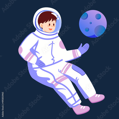 Astronaut in space with planet in background, world space day, vector illustration