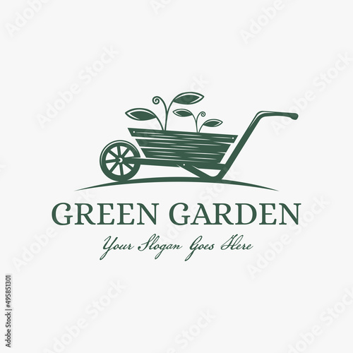 Fotografia Vintage simple badge, label, seal, garden logo, gardening equipment vector, with