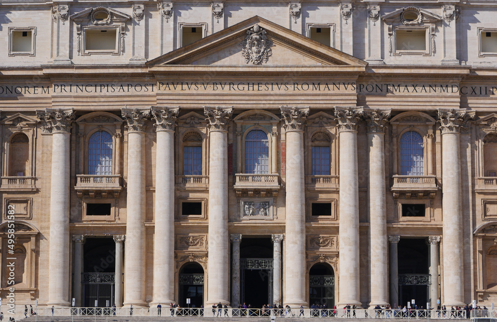 Saint Peter's Square, Vatican.,Rome, 03.20.2021, Basilica of Saint Peter, The grandiose square in front of the main cathedral of Christendom and square, Colonnade Bernini, High quality photo