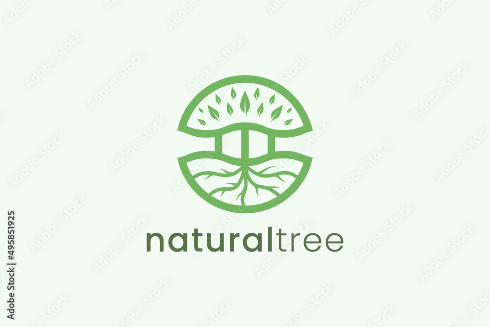 Fototapeta premium Simple modern tree logo template in circle shape for nature business