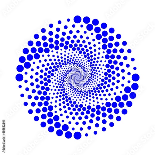 Halftone Blue dots in circle shape. round logo. Dotted frame. spiral design element.Abstract dotted circles. Circular dots. Halftone effect.Halftone circular frame logo. The circle points are isolated