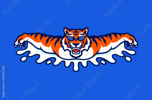 Athlete Tiger Wearing Goggles Swimming Butterfly Stroke 
