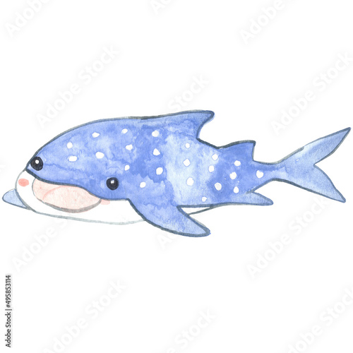 Whale shark watercolor illustration for decoration on sea life and ocean.