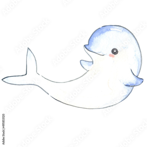 Fotografie Beluga whale watercolor illustration for decoration on sea life and ocean