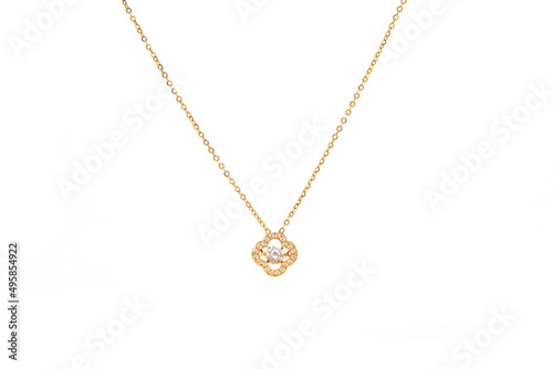golden pendant with chain on white background