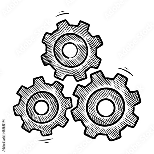 Hand drawn gear set. Doodle sketch style Concept of business idea. vector illustration.