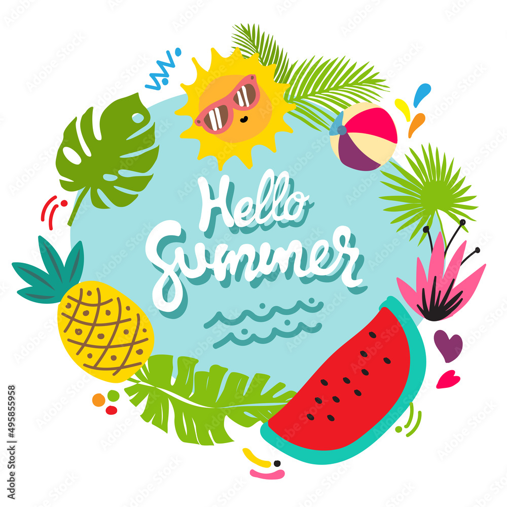 summer concepts banner design background sun watermelon pineapple leafs fresh vector summer concepts banner design background sun watermelon pineapple leafs fresh vector
