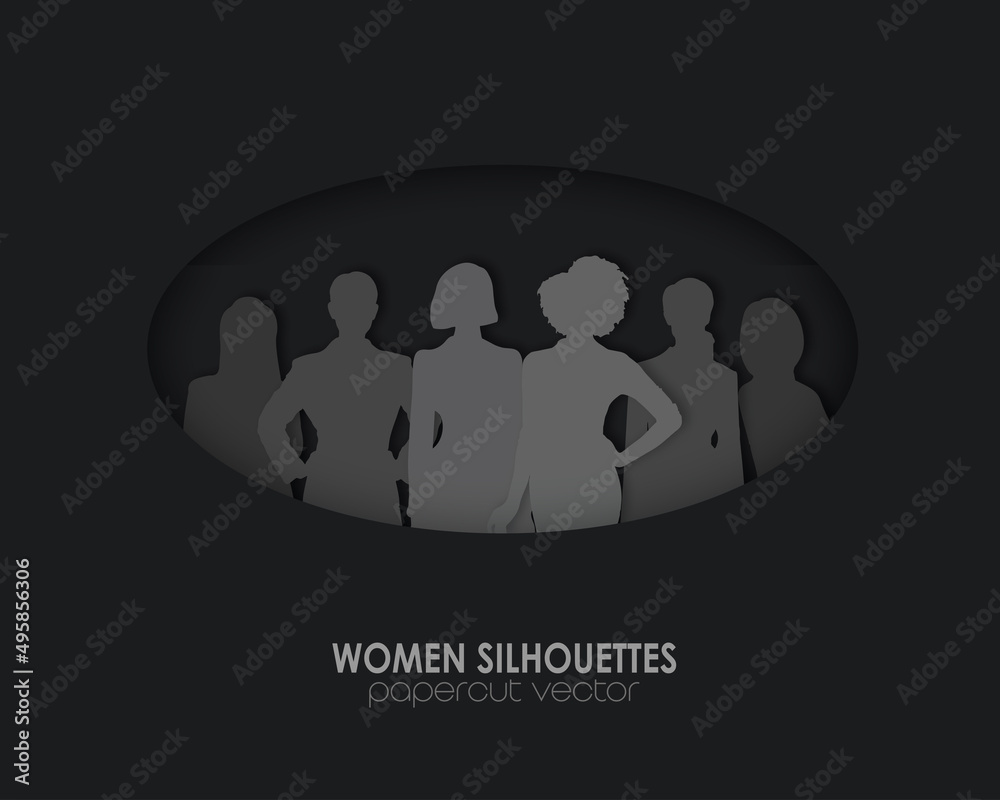 Businesswomen in a frame, paper cut silhouettes of women vector Businesswomen in a frame, paper cut silhouettes of women vector