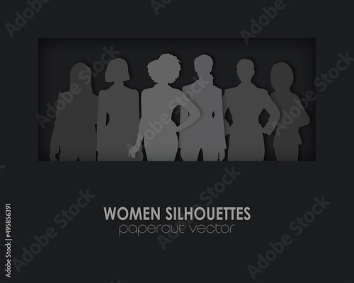 Papercut vector design, women silhouettes standing together illustration