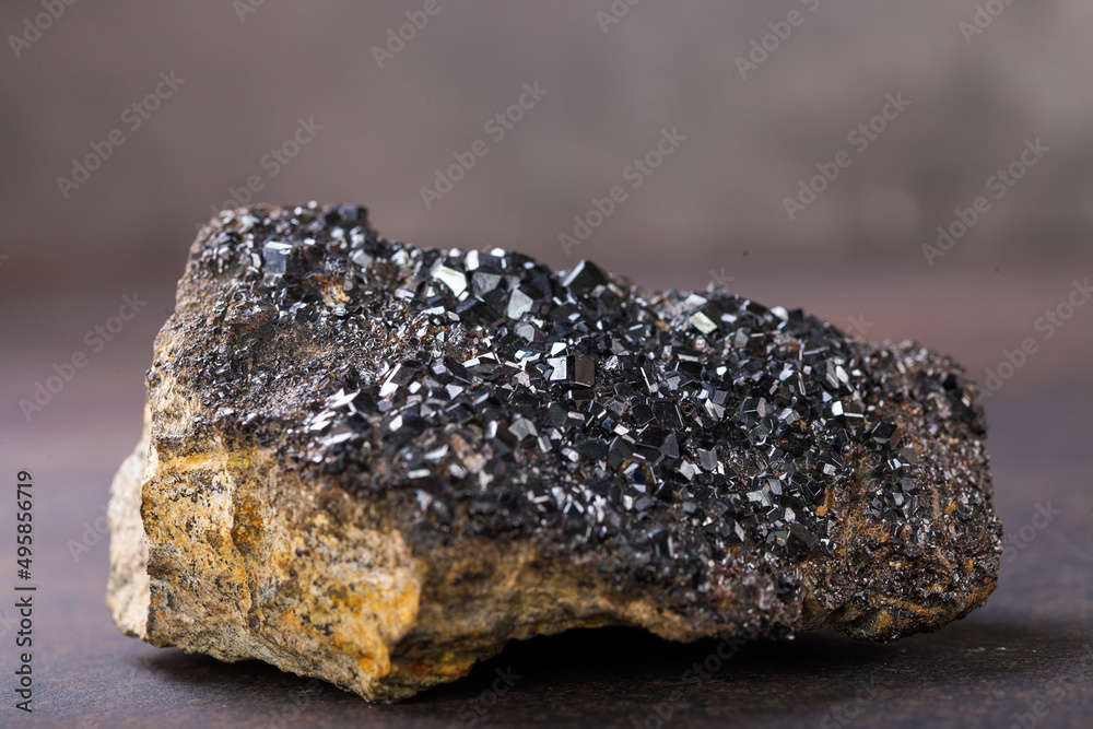 Garnet crystals in mineral. Macro. Selective focus Garnet crystals in mineral. Macro. Selective focus