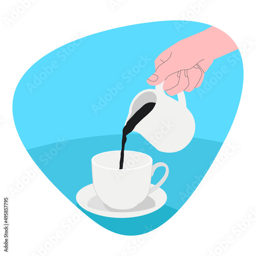 Illustration of a hand pouring coffee into a cup isolated on white background (ID: 495857795)
